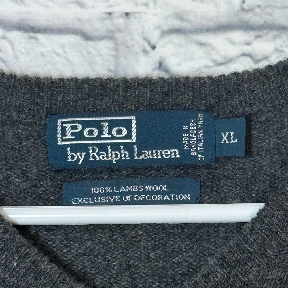 Polo Ralph Lauren Lambs wool Gray V-Neck Sweater, XL
